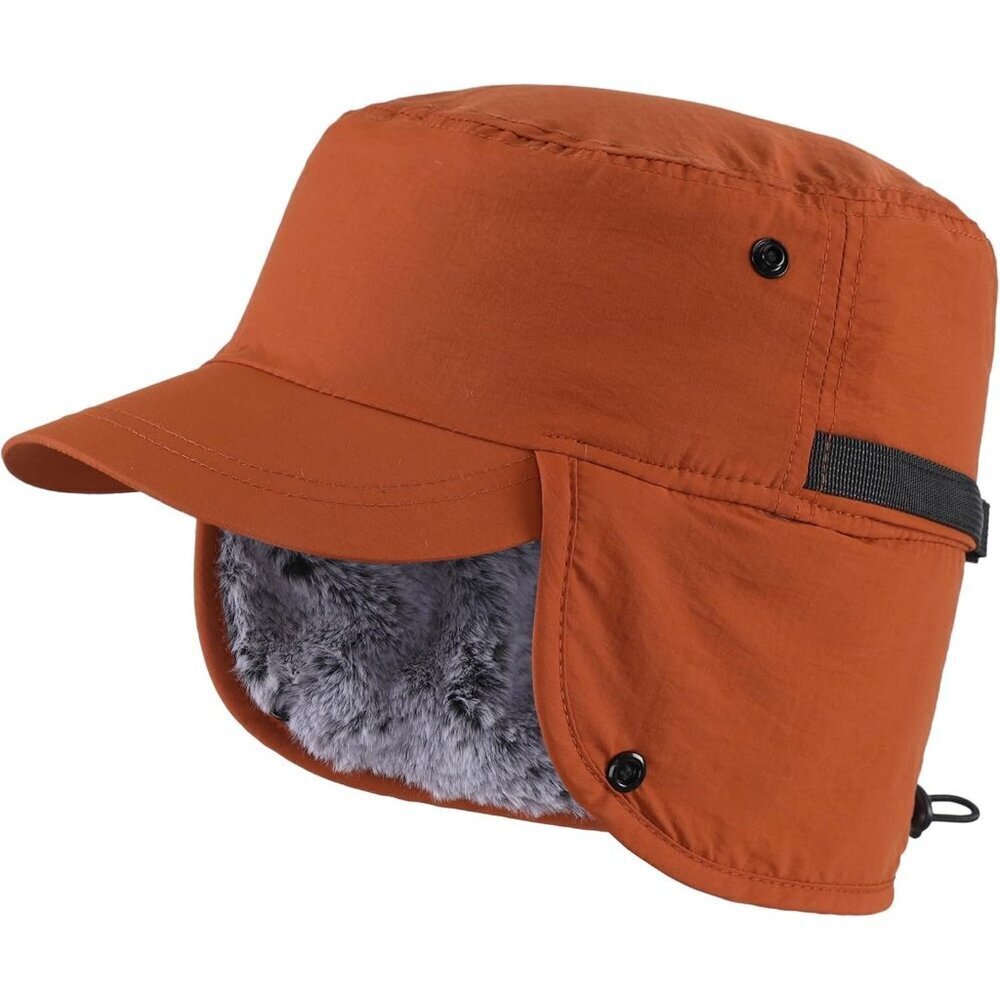 Men Caramel Brown Winter Trapper Faux Fur Earflaps Visor Baseball Cap Hat